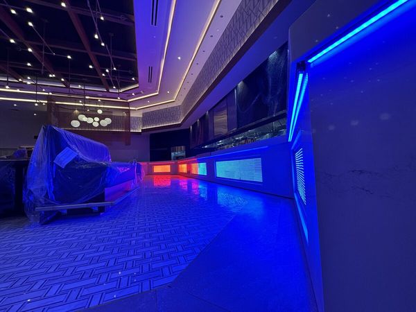Commercial bar counter with LED lighting and quartz surface